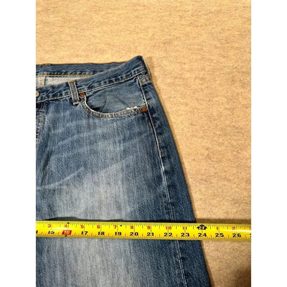 Levis 501 Jeans Mens 36x34 Blue Whiskering Denim Cotton Straight‎ Leg Button Fly